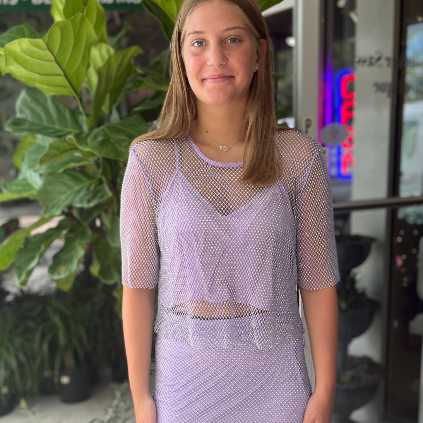 Purple Sequins Top and Skirt