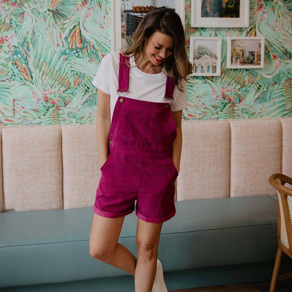 Raspberry Corduroy Overalls