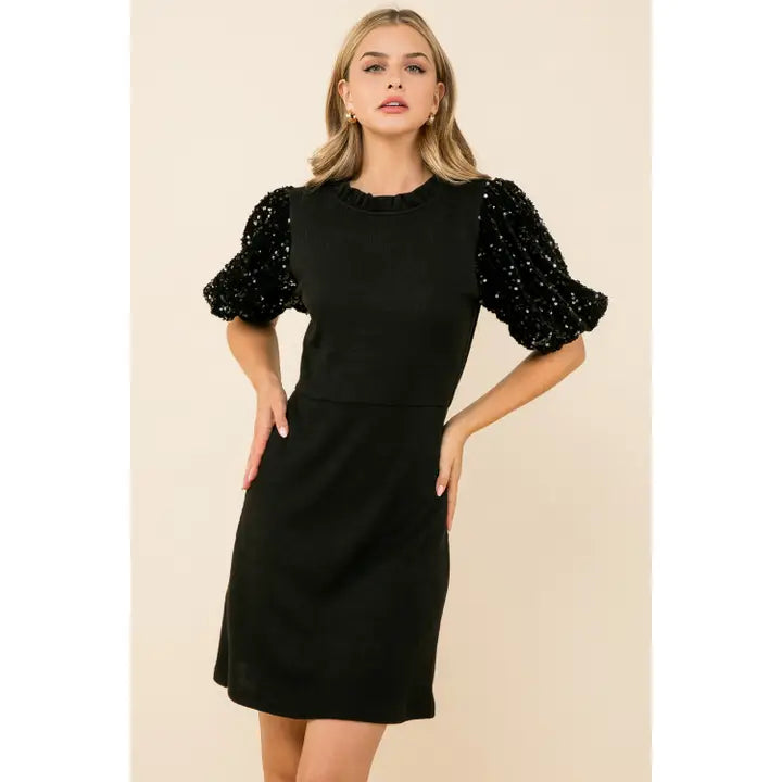 Black sequin sleeve dress  by THML