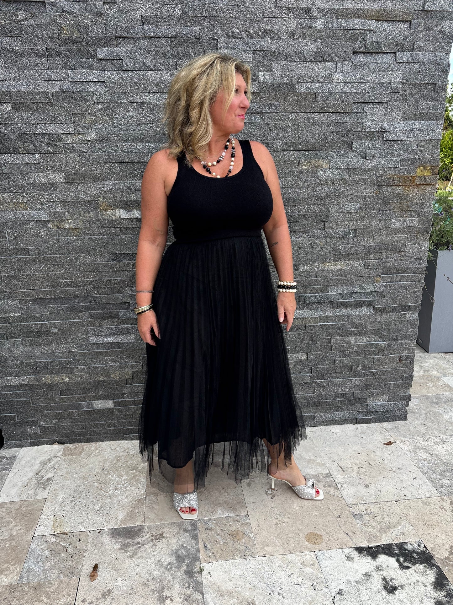 Black Tulle Tank Maxi Dress