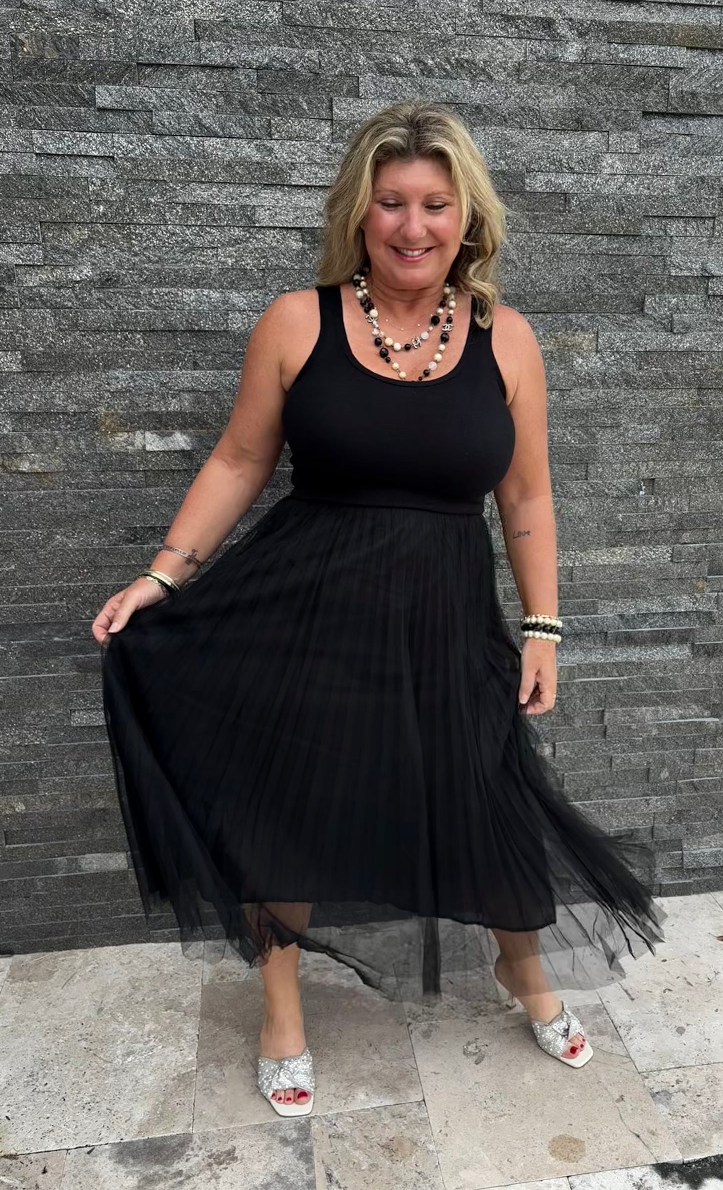 Black Tulle Tank Maxi Dress