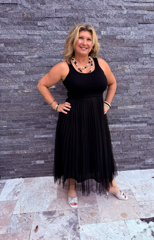 Black Tulle Tank Maxi Dress