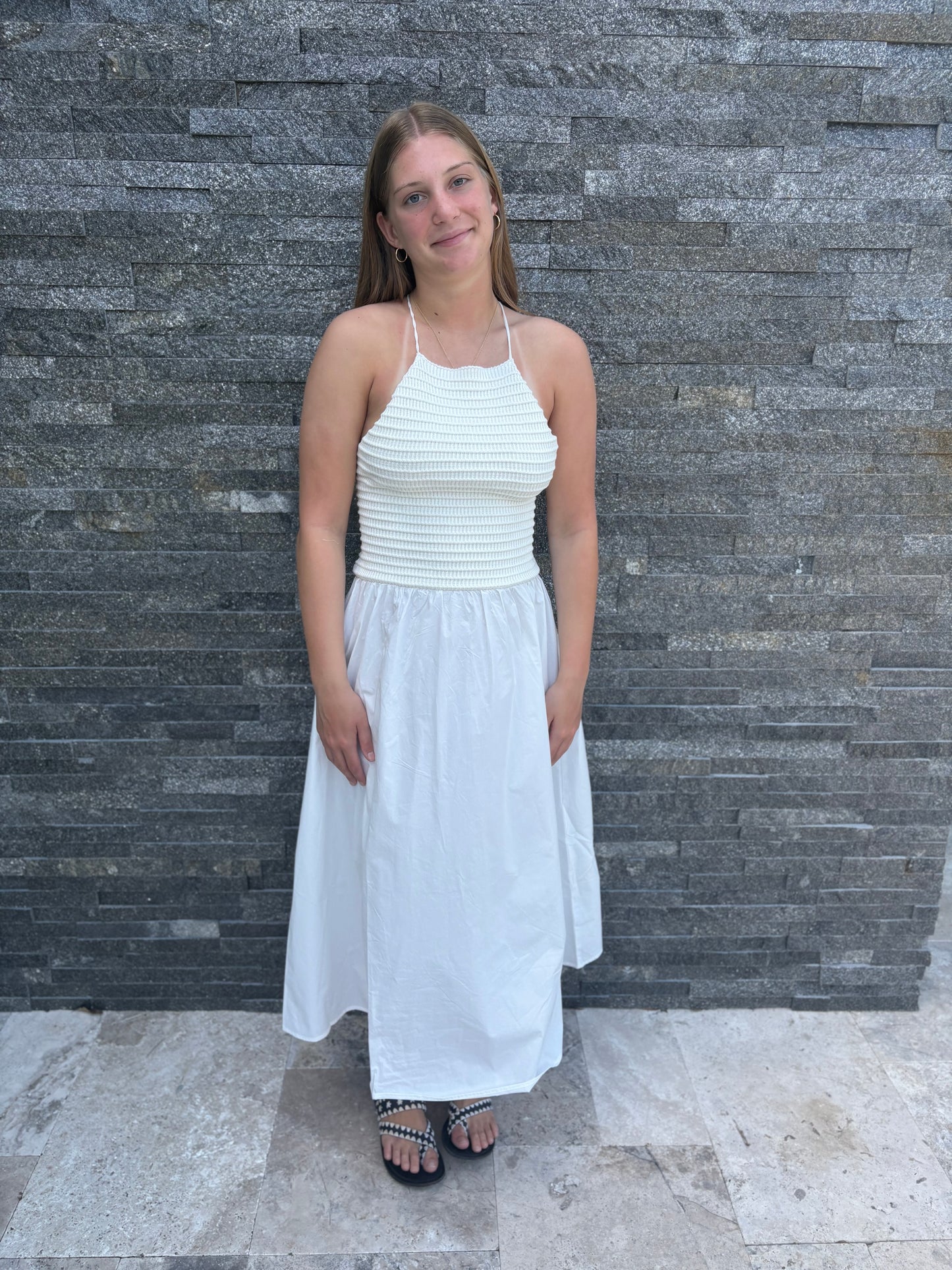 White backless midi dress by FRNCH Salted Air Mercantile White backless midi dress by FRNCH Salted Air Mercantile