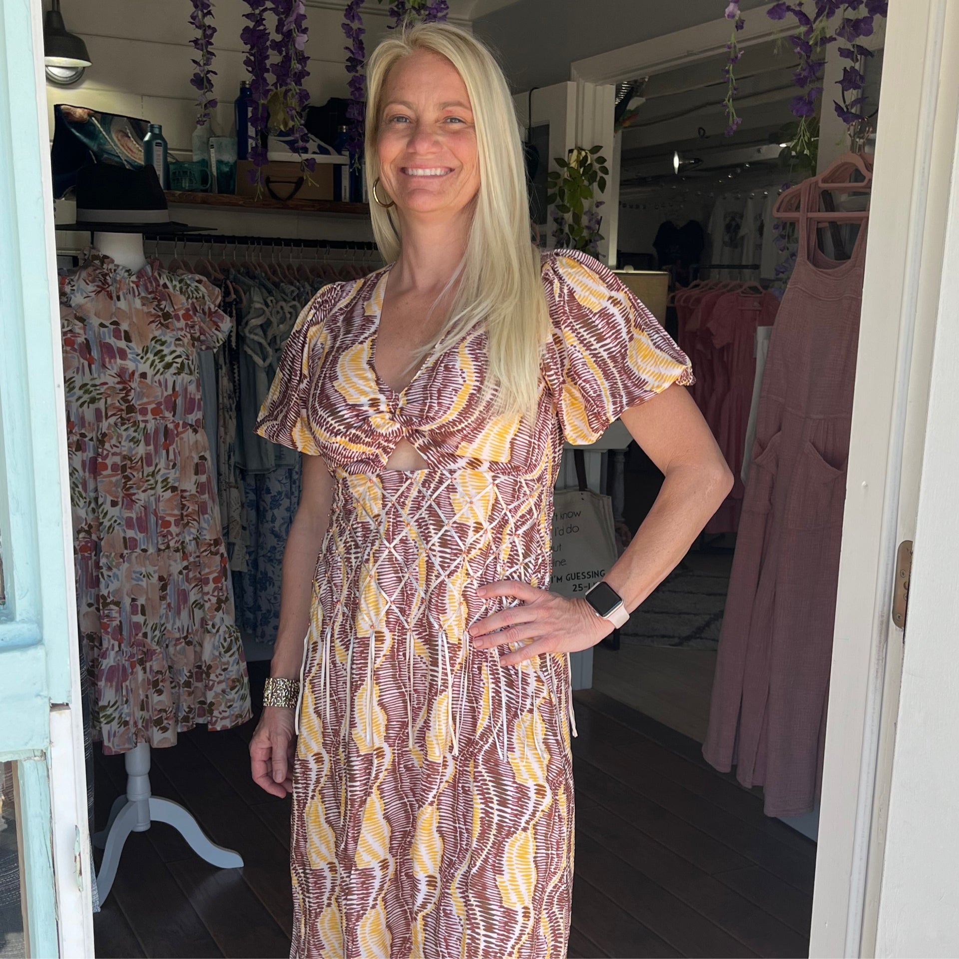 let me be printed boho midi dress Say hello to the Ember Midi Dress in our gorgeous Maia print, a soft aqua  base with delicate blue and white florals. Inspired by the beloved Boho  Maxi Dress, this midi version
