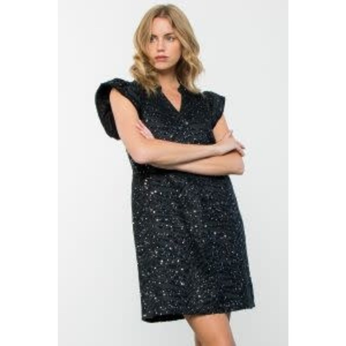 Black Textured Sequin Mini  by THML